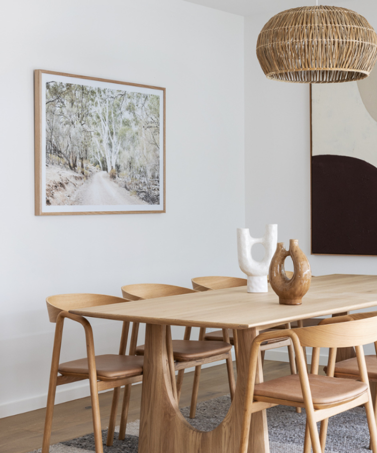 neutral living room with wooden accents