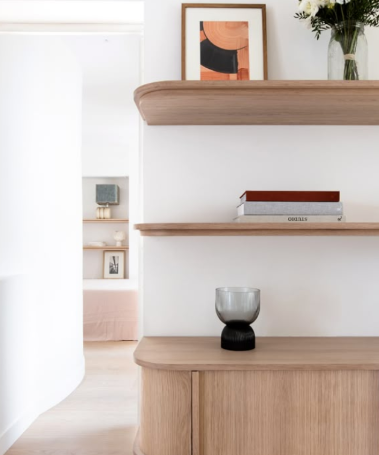 Scandinavian style floating bench and decor